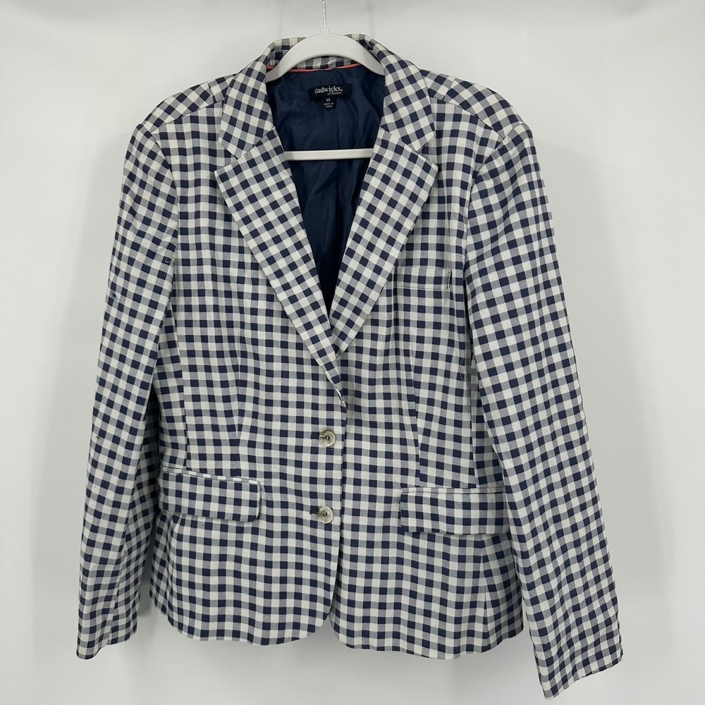 Womens Preppy Nautical Gingham Check Blazer Size 14 Jacket Old Money Hamptons